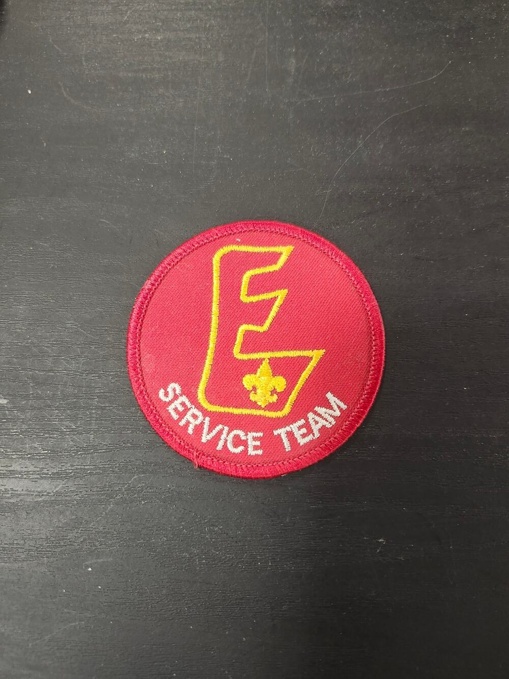 Vintage BSA "E" Service Team Patch Boy Scouts of America Fleur-de-Lis Badge Red